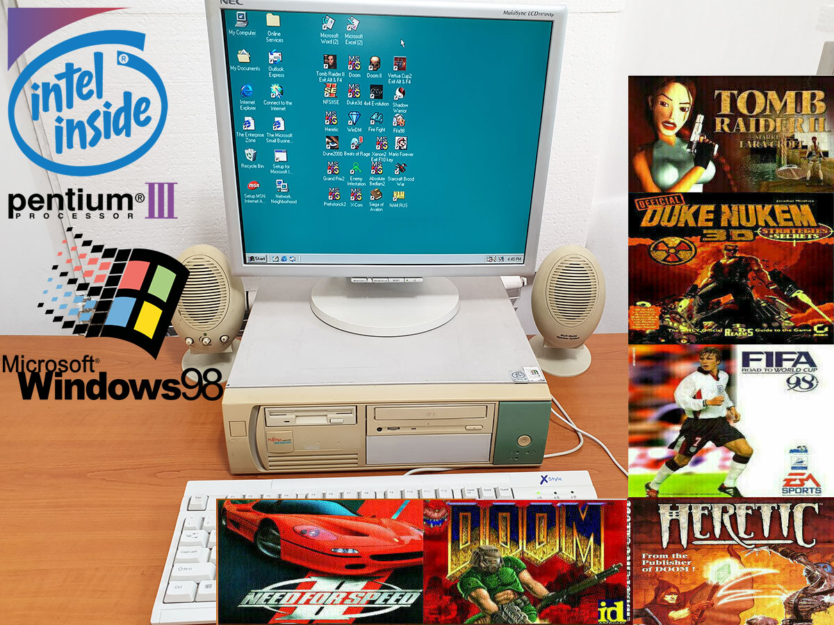 Vintage Gaming FUJITSU SIEMENS i815e, 64MB, 20GB, CD-Rom, Windows 98 Installed.